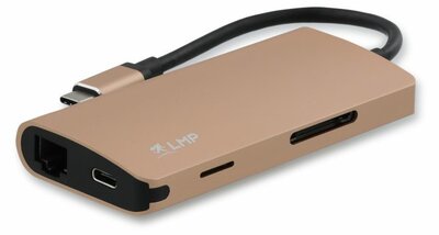 LMP aluminium USB-C Hub 8 poort mini Dock Goud