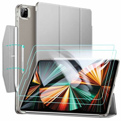 ESR Yippee iPad Pro 12,9 inch 2021 hoesje + glazen screenprotector Zilver