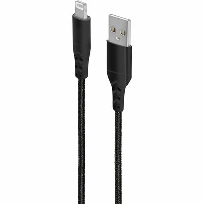 Mobiparts Braided USB-A naar&nbsp;Lightning kabel 1 meter Zwart