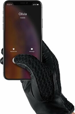 Mujjo Leather Crochet Touchscreen Gloves Black Medium