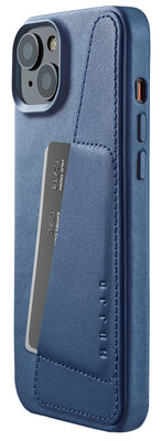 Mujjo Leather Wallet iPhone 15 Plus hoesje blauw