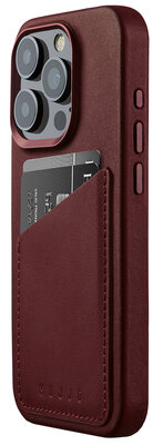Mujjo Leather Wallet iPhone 15 Pro hoesje burgundy