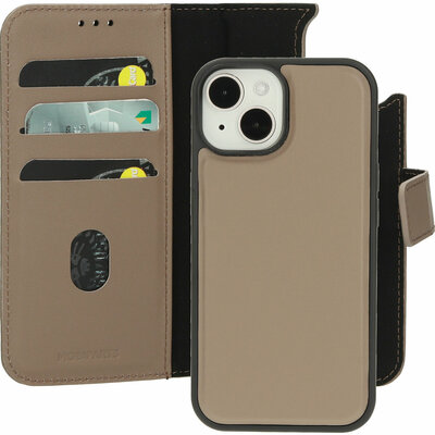 Mobiparts leren 2 in 1 Wallet iPhone 15 hoesje taupe