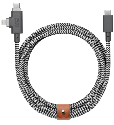 Native Union Belt Duo 240 watt USB-C naar USB-C &eacute;n Lightning kabel zebra