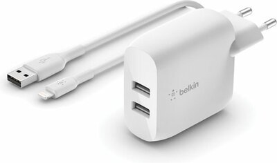 Belkin BoostCharge dubbele USB thuislader 24 watt met Lighting kabel
