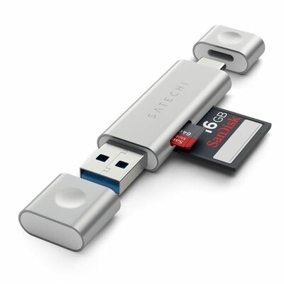  Satechi USB-C en USB-A SD kaartlezer Zilver