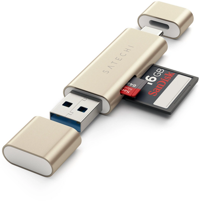  Satechi USB-C en USB-A SD kaartlezer Goud