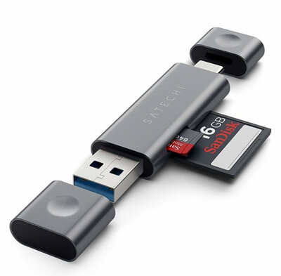  Satechi USB-C en USB-A SD kaartlezer Grijs