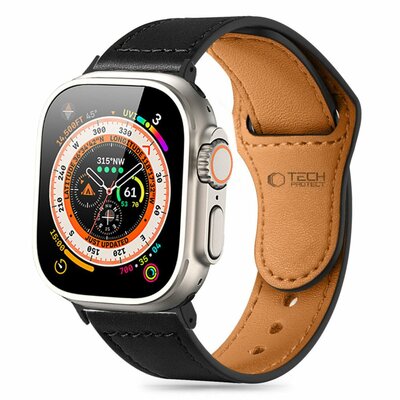 TechProtection leren Apple Watch 49 / 45 / 44 mm bandje zwart