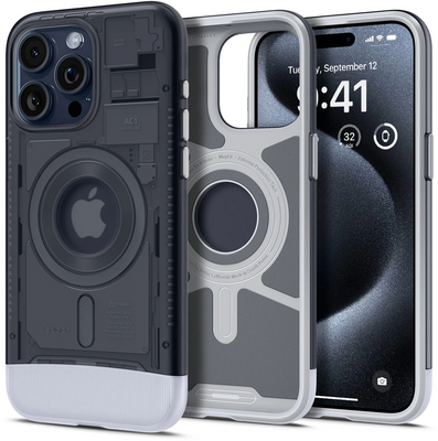 Spigen Classic C1 MagSafe iPhone 15 Pro Max hoesje grijs