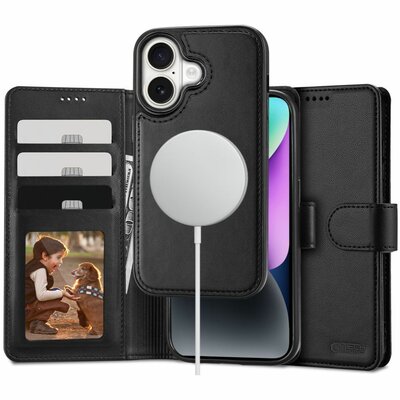 TechProtection MagSafe 2 in 1 wallet iPhone 16 hoesje zwart