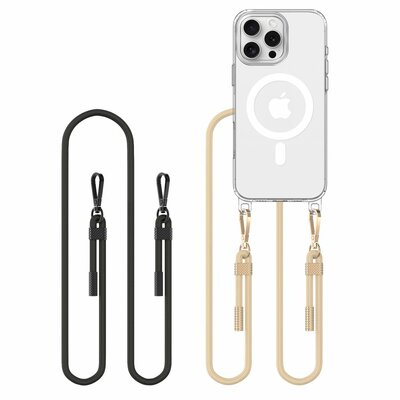 Tech Protection MagSafe iPhone 16 Pro hoesje met koord zwart &amp; beige