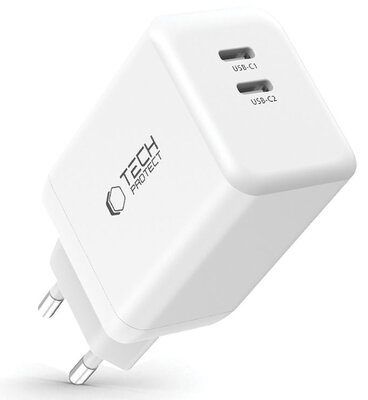 Tech Protection 45 watt GAN 2 poort USB-C oplader wit