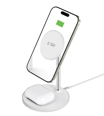TechProtection Stand 2 in 1 MagSafe draadloze oplader wit