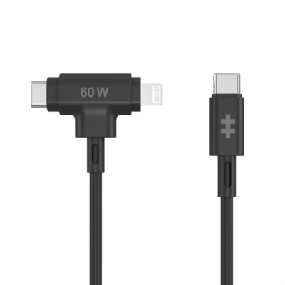 HyperDrive USB-C naar USB-C en Lightning kabel 60 watt zwart