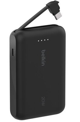 Belkin BoostCharge 10k power bank met ge&iuml;ntegreerdeUSB-C kabel zwart