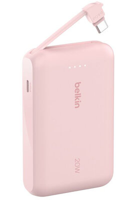 Belkin BoostCharge 10k power bank met ge&iuml;ntegreerdeUSB-C kabel roze