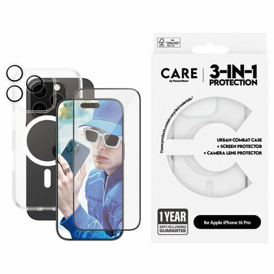 PanzerGlass CARE 3 in 1 iPhone 16 Pro Urban Combat bundel hoesje screen en camera protector