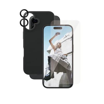 PanzerGlass CARE 3 in 1 iPhone 16 bundel hoesje screen en camera protector zwart