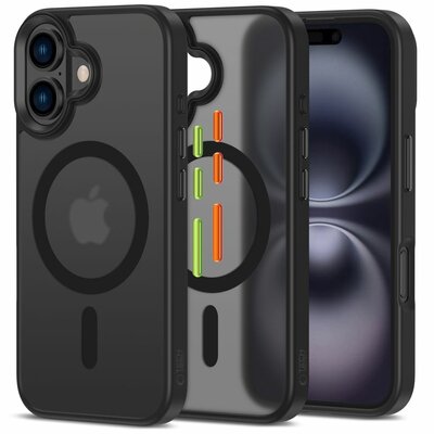 TechProtection MagSafe iPhone 16 hoesje zwart met gekleurde knoppen