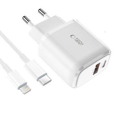 TechProtection 2 poort 20 watt USB oplader met USB-C naar Lighting kabel