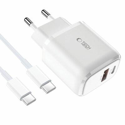 TechProtection 2 poort 20 watt USB oplader met USB-C kabel