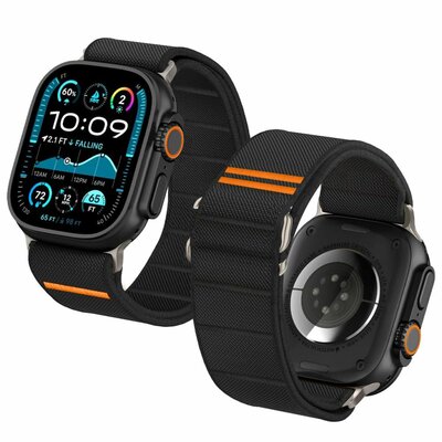TechProtection Nylon slip Apple Watch 49 / 46 / 45 / 44 mm bandje zwart