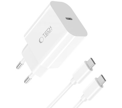 TechProtection 20 watt USB-C oplader + USB-C kabel wit