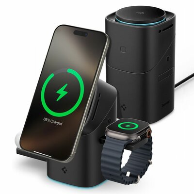 Spigen Qi2 Rotary MagSafe draadloze 3 in 1 oplader zwart