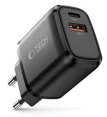 TechProtection USB-C 2 poort oplader 30 watt zwart