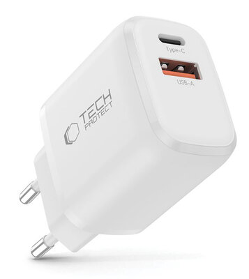 TechProtection USB-C 2 poort oplader 30 watt wit