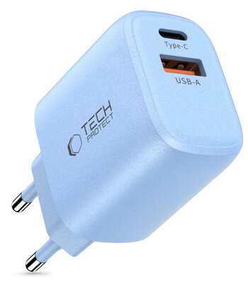 TechProtection USB-C 2 poort oplader 30 watt blauw