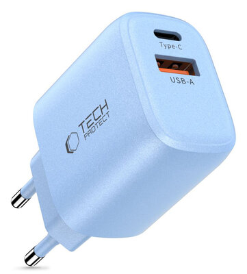 TechProtection USB-C 2 poort oplader 20 watt blauw