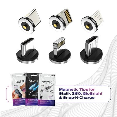 Statik Magnetische USB-C, Micro USB en lightning adapters 3 pack