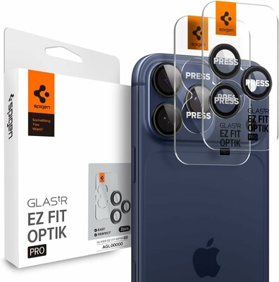 Spigen Optik EZ Fit iPhone 17 Pro / 16 Pro / 17 Pro Max / 16 Pro Max camera beschermer 2 pack blauw