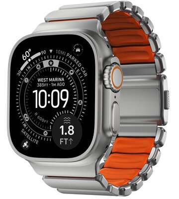 Nomad Stratos Band titanium Apple Watch 49 / 46 / 45 mm bandje natural / oranje
