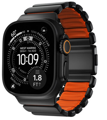 Nomad Stratos Band titanium Apple Watch 49 / 46 / 45 mm bandje zwart / oranje