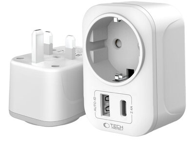 TechProtection reisstekker UK to EU met USB poorten