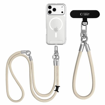 TechProtection Rope draagkoord en polsbandje voor elke telefoon beige / titanium
