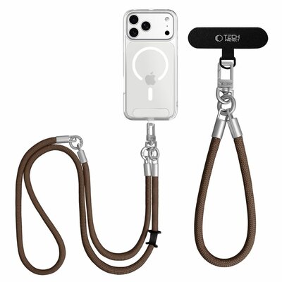 TechProtection Rope Trageschnur und Handgelenkband f&uuml;r jedes Smartphone braun / titanfarben