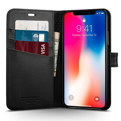 Spigen Wallet iPhone X hoesje Zwart