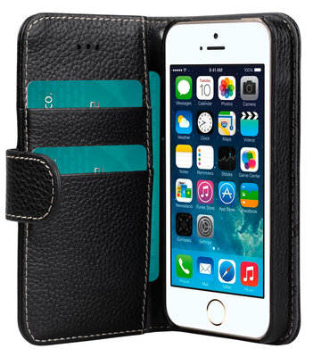 Melkco Leather Wallet iPhone SE/5S hoesje Zwart