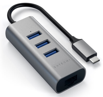 Satechi USB-C naar Ethernet en USB 3.0 hub Grijs