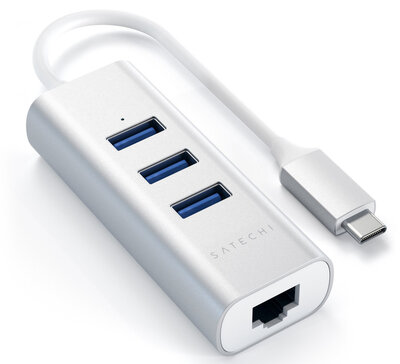 Satechi USB-C naar Ethernet en USB 3.0 hub Zilver