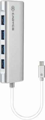 Cadyce Aluminium USB-C naar 4 Poort USB hub Zilver