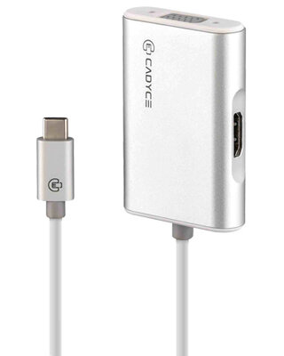 Cadyce Aluminium USB-C naar VGA HDMI adapter Zilver