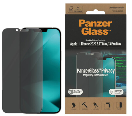 PanzerGlass Privacy Edge to Glazen iPhone 14 Max screenprotector met applicator - Appelhoes