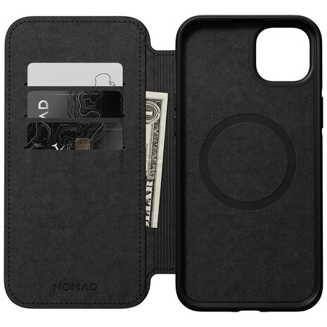 Nomad leren MagSafe Folio iPhone 14 Plus hoesje zwart Appelhoes