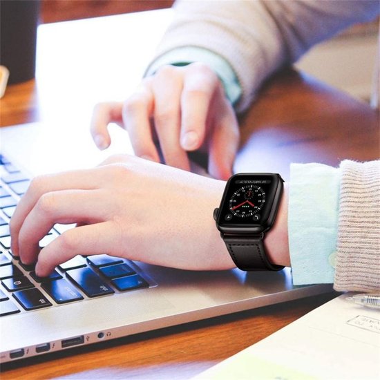 TechProtection Leren Apple Watch 44 / 42 mm bandje Zwart