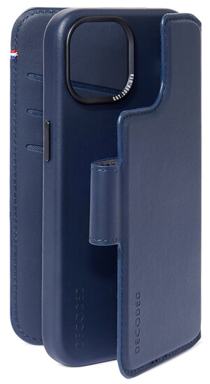 Decoded leren 2 in 1&nbsp;MagSafe Wallet iPhone 15 Plus hoesje navy